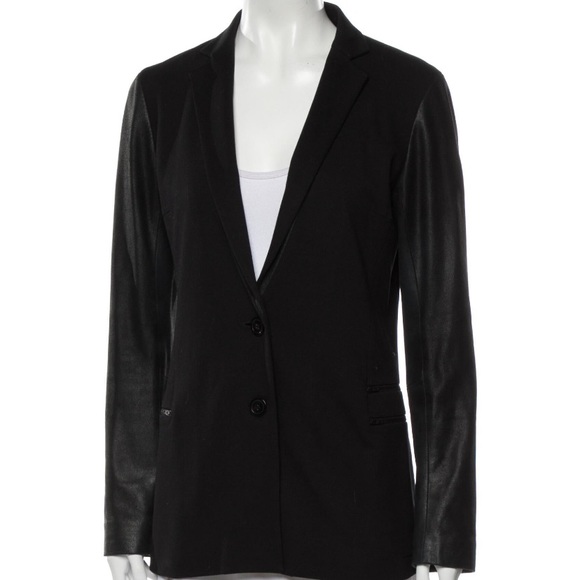 Theory Leather Sleeved Black Blazer - Picture 1 of 2